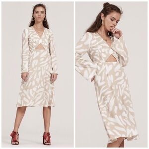 Finders Keepers Mercurial Dress Size Small Midi Cut Out V Neck Cream Casual